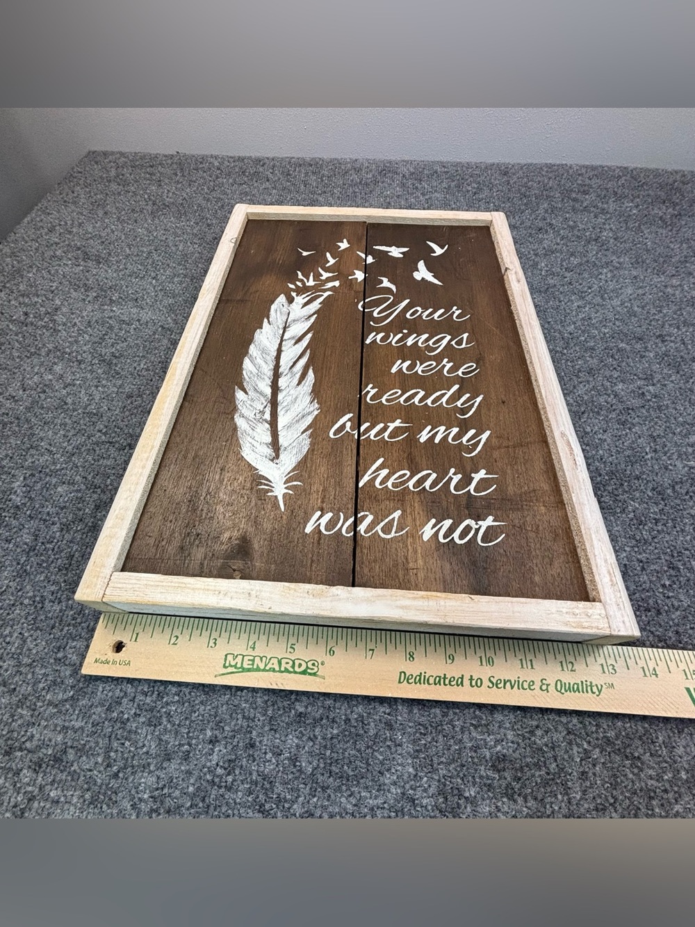 Rustic Wood Memorial Wall Art Sign Your Wings Were Ready My Heart Was Not 14x11 - Picture 12 of 12